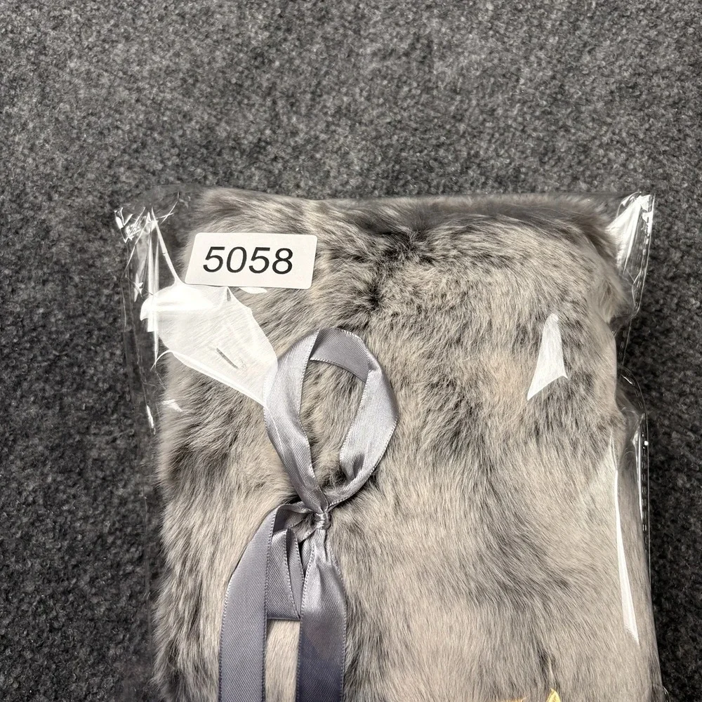 Gray Faux Fur Wine Bottle Gift Bag Satin Ribbon Tie Holiday Bottle Cover Luxe